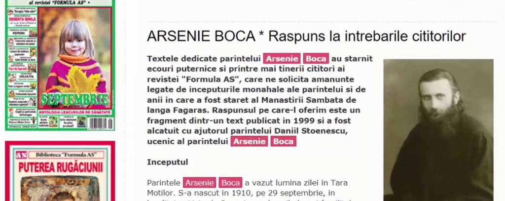 Articol despre Arsenie Boca